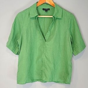 J. Crew Green Linen Top